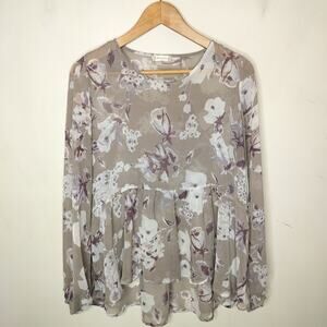 Altar'd State Floral Chiffon Top Hi Low Sleeve Sheer